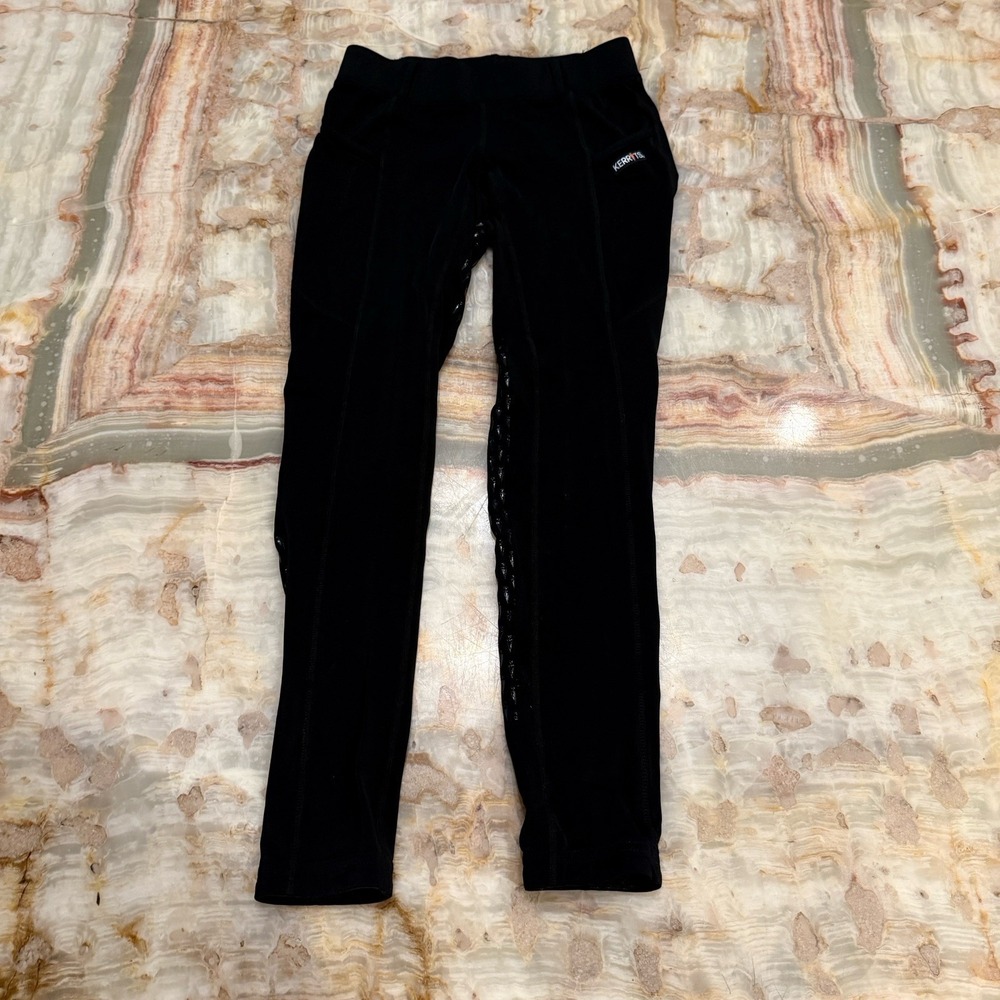 Kerrits Girls Black Equestrian Riding Tights Grip Knee‎ Patch Leggings Youth XS